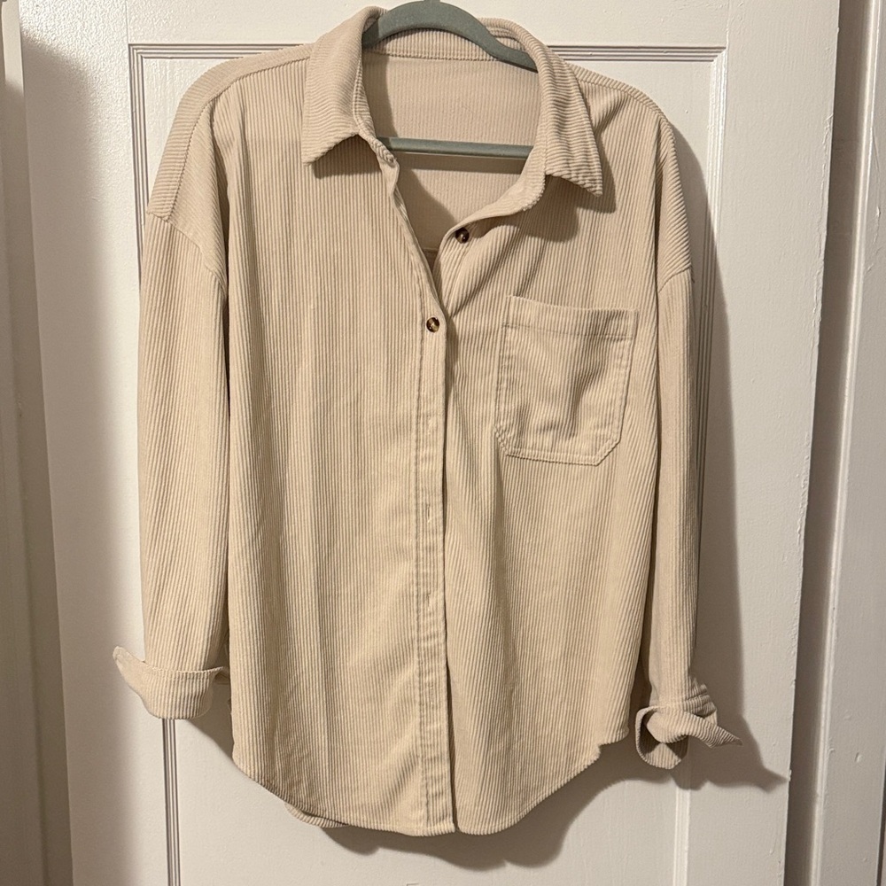 Beige Corduroy Button-Up Shirt